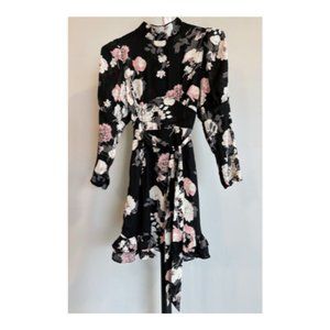 Boohoo black floral high neck mini dress